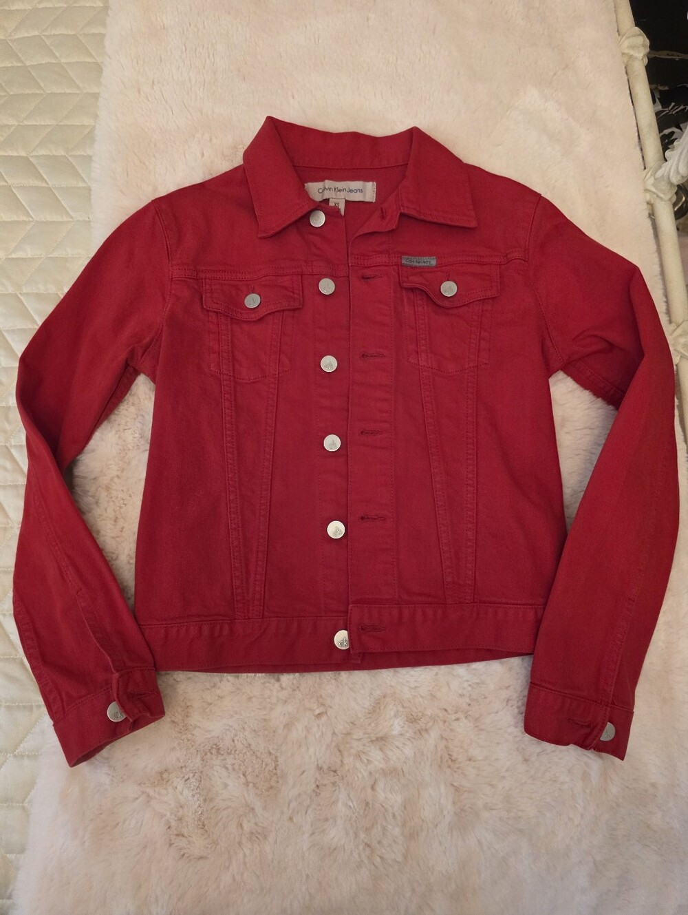 Calvin Klein Bright Red Denim Jacket with CK Snap Buttons
